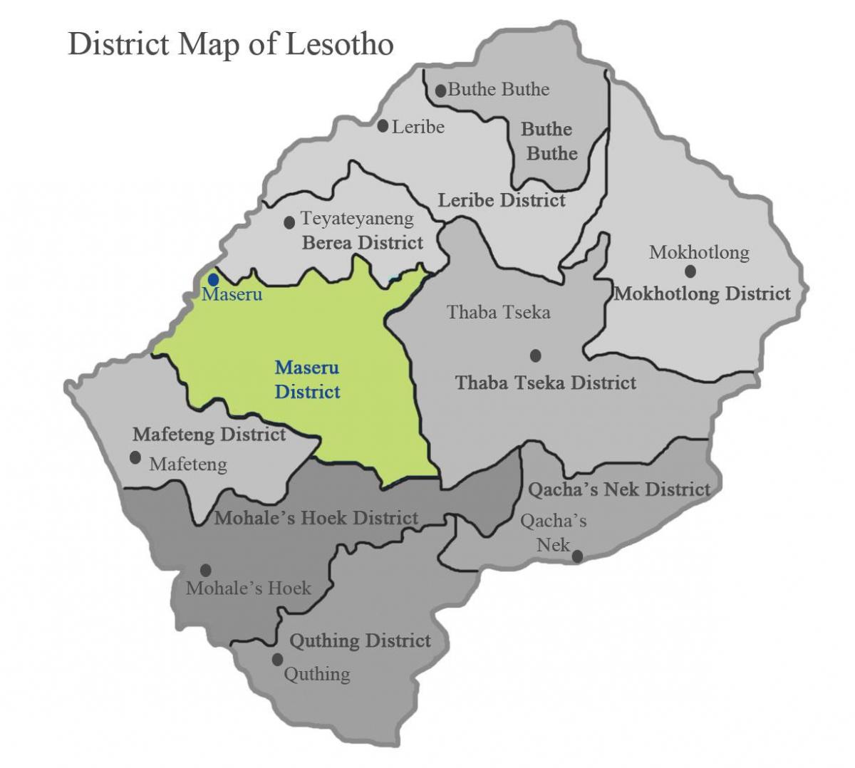 kaart van Lesotho wat distrikte