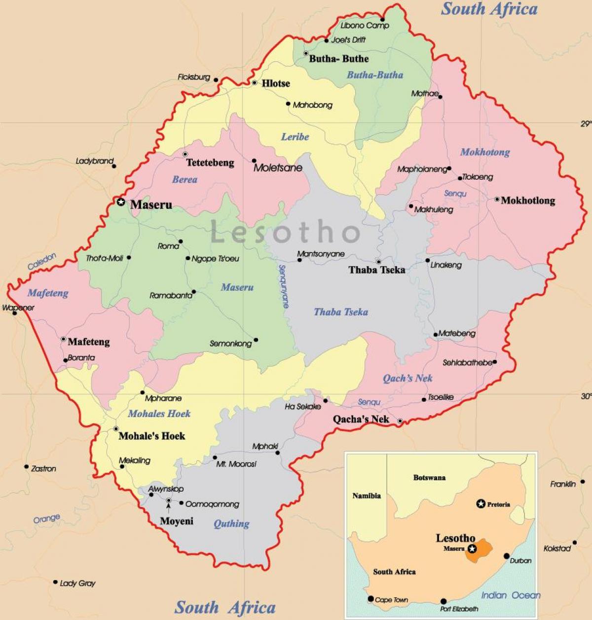 die kaart van Lesotho