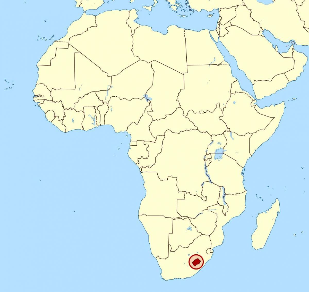 kaart van Lesotho op die kaart van afrika