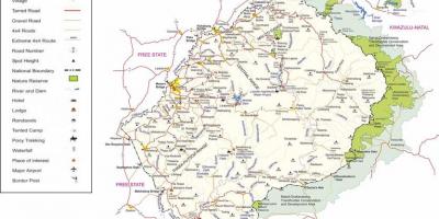 Lesotho paaie kaart